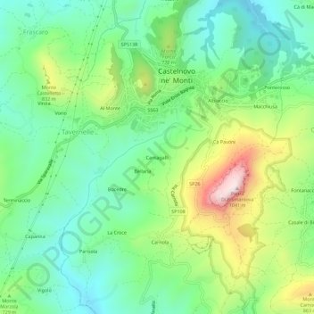 Carte topographique Cantagalli, altitude, relief
