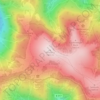 Carte topographique Feldberg, altitude, relief
