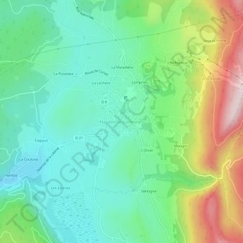 Carte topographique Hauteville-Lompnes, altitude, relief