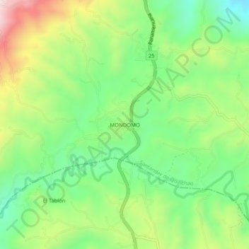 Carte topographique Mondomo, altitude, relief