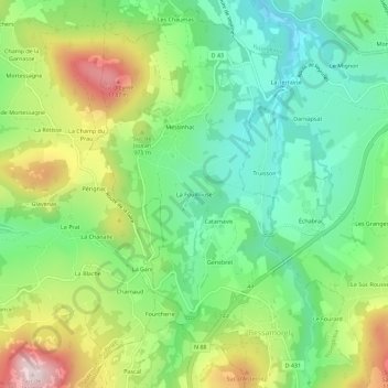 Carte topographique La Fouillouse, altitude, relief