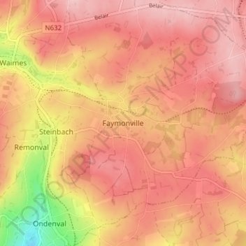 Carte topographique Faymonville, altitude, relief