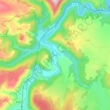 Carte topographique Lanau, altitude, relief