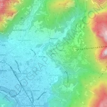 Carte topographique Falghera, altitude, relief
