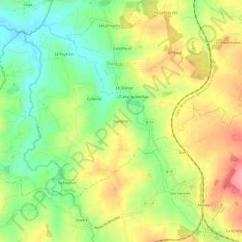 Carte topographique Savignac, altitude, relief