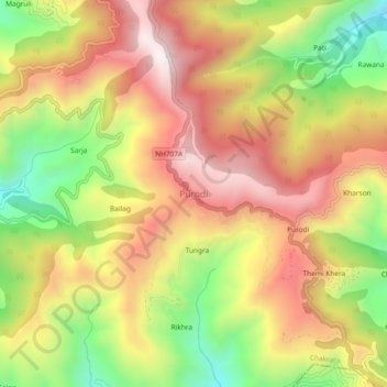 Carte topographique Purodi, altitude, relief