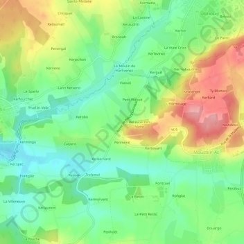 Carte topographique Kervallée, altitude, relief
