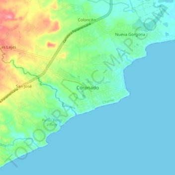 Carte topographique Coronado, altitude, relief