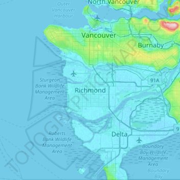 Carte topographique Richmond, altitude, relief