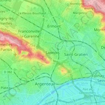 Carte topographique Sannois, altitude, relief