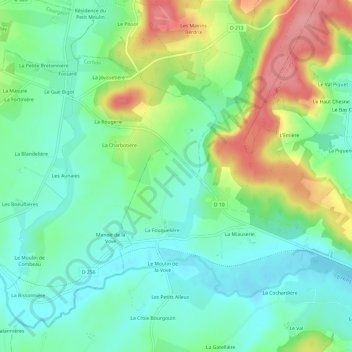 Carte topographique Le Verger, altitude, relief