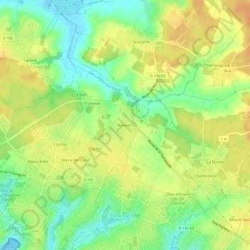 Carte topographique Beaulieu, altitude, relief