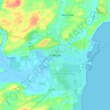 Carte topographique Grenaa, altitude, relief