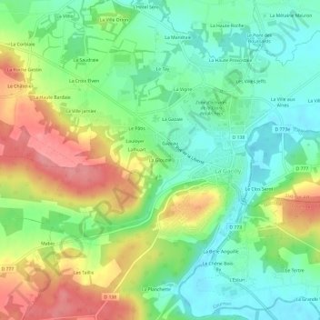 Carte topographique La Glouzie, altitude, relief