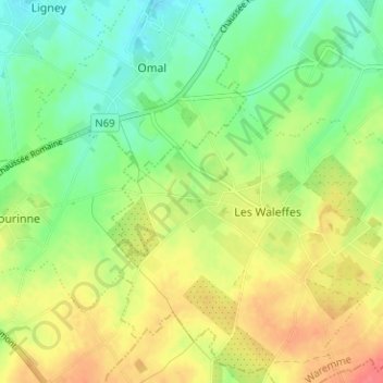 Carte topographique Waleffe-Saint-Georges, altitude, relief