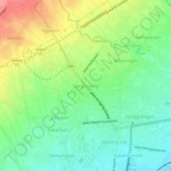 Carte topographique Gergunung, altitude, relief