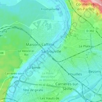 Carte topographique Sartrouville, altitude, relief