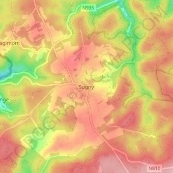 Carte topographique Sugny, altitude, relief