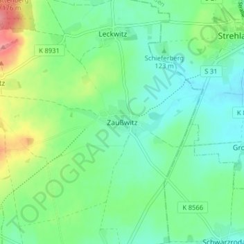 Carte topographique Zaußwitz, altitude, relief