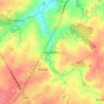 Carte topographique Jauchelette, altitude, relief