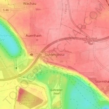 Carte topographique Güldengossa, altitude, relief