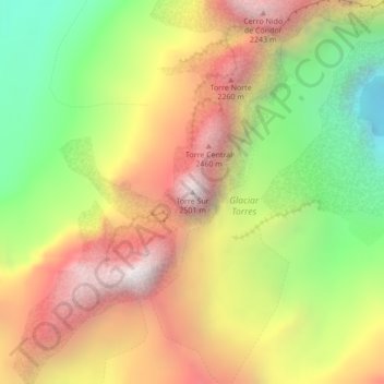 Carte topographique Torres del Paine, altitude, relief