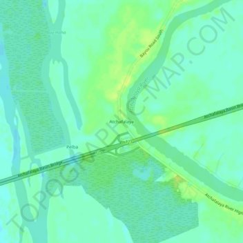 Carte topographique Atchafalaya, altitude, relief