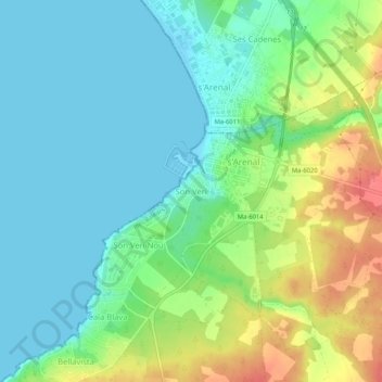 Carte topographique Son Verí, altitude, relief