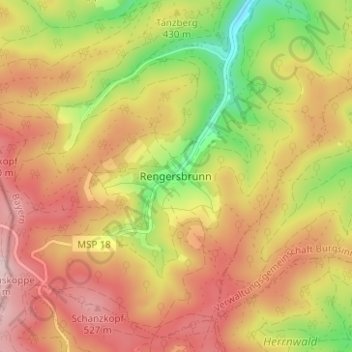Carte topographique Rengersbrunn, altitude, relief