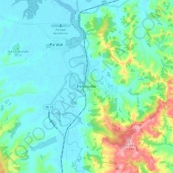 Carte topographique Helensville, altitude, relief