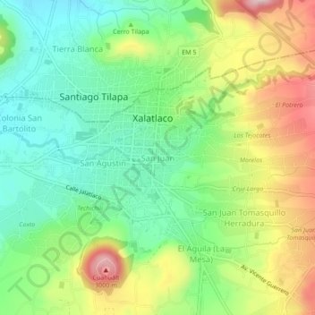 Carte topographique San Juan, altitude, relief