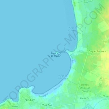 Carte topographique Pointe de la Torche, altitude, relief