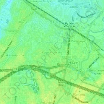 Carte topographique Kayuringinjaya, altitude, relief