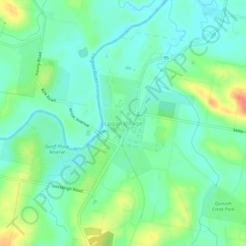 Carte topographique Logan Village, altitude, relief