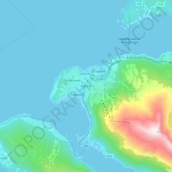 Carte topographique Narvik, altitude, relief