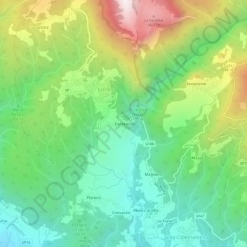 Carte topographique Canigiano, altitude, relief