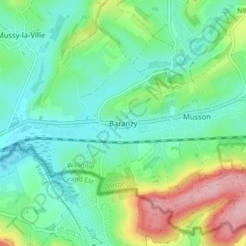 Carte topographique Baranzy, altitude, relief
