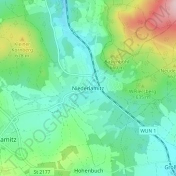 Carte topographique Niederlamitz, altitude, relief
