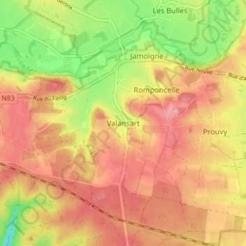 Carte topographique Valansart, altitude, relief