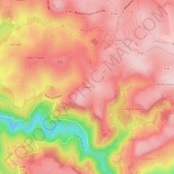 Carte topographique Trébiac, altitude, relief