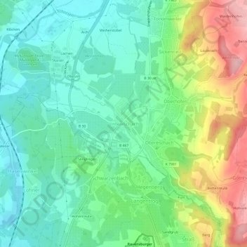 Carte topographique Untereschach, altitude, relief