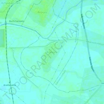 Carte topographique Kovvuru, altitude, relief