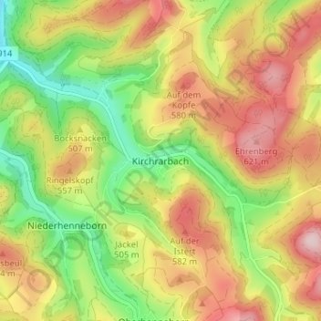 Carte topographique Kirchrarbach, altitude, relief