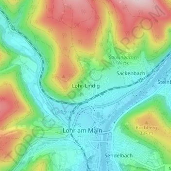 Carte topographique Lohr-Lindig, altitude, relief