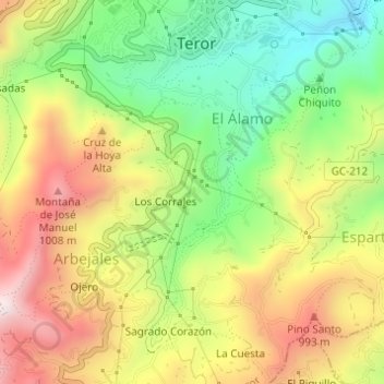 Carte topographique Cuesta Falcón, altitude, relief