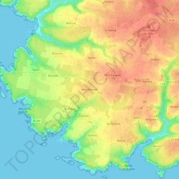 Carte topographique Kervilahouen, altitude, relief