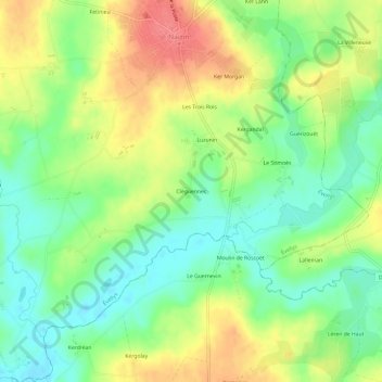 Carte topographique Cléguennec, altitude, relief