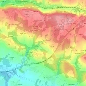 Carte topographique Kergouach, altitude, relief