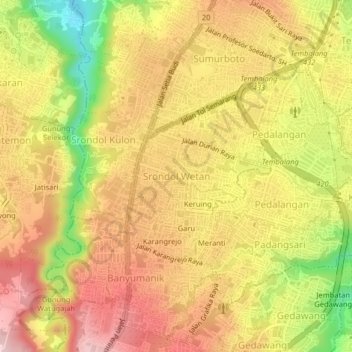 Carte topographique Srondol Wetan, altitude, relief