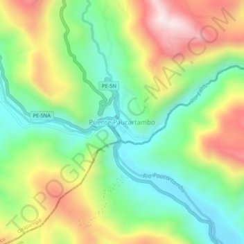 Carte topographique Puente Paucartambo, altitude, relief